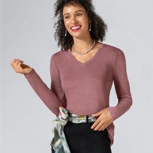 CAbi Play Tee Mauve Long Sleeve V-Neck Top 4439 Size Medium Heather Rose